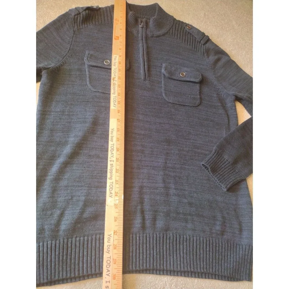 Apt.‎ 9 Sweater Men XL Charcoal Knit 1/4 Zip Cotton Blend Pockets Mock Neck EUC